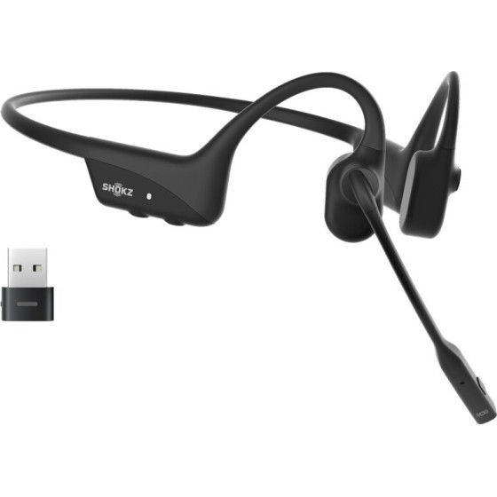 SHOKZ OpenComm2 UC 2025 Upgrade Wireless Bluetooth Bone Conduction Videoconferencing Headset with USB-C Charging Port and USB-A adapter | 16 Hr Talk Time, 29m Wireless Range