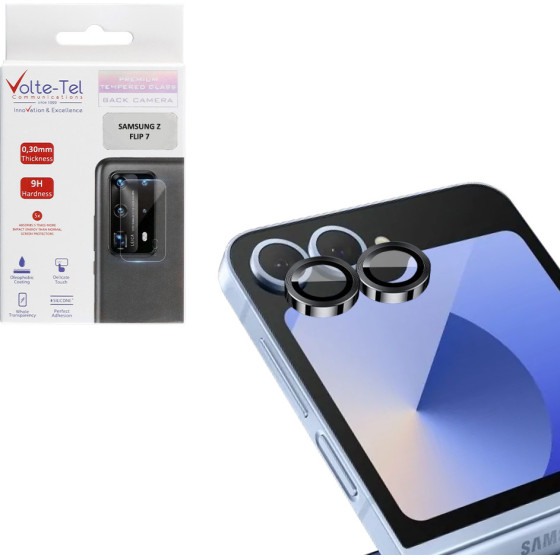 Volte-Tel Camera Glass Cover Samsung Z Flip 7 5G F766 6.9'' 9H 0.33MM Easy Application BLACK