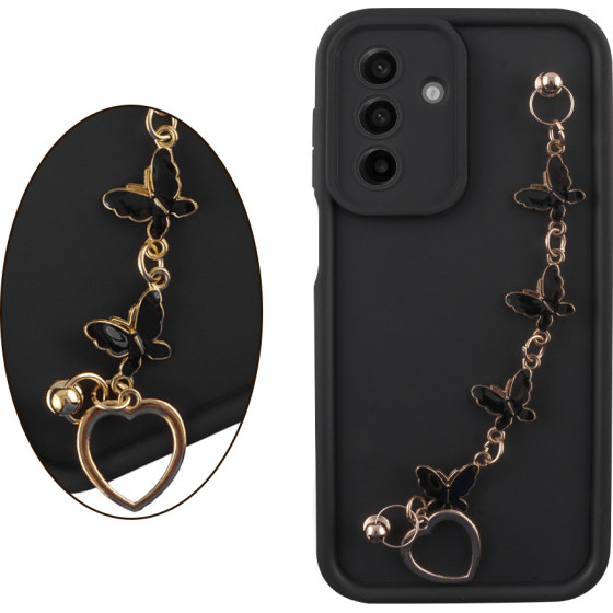 Volte-Tel ���� Samsung A17 4G A175/A17 5G A176 6.74'' Silicon Tpu With Strap Full Camera Protection Black With Black BUTTERFLIES