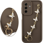 Volte-Tel ���� Samsung A17 4G A175/A17 5G A176 6.74'' Silicon Tpu With Strap Full Camera Protection Brown With White BUTTERFLIES