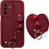 Volte-Tel ���� Samsung A17 4G A175/A17 5G A176 6.74'' Silicon Tpu With Strap Full Camera Protection Burgundy With Red HEARTS