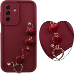 Volte-Tel ���� Samsung A17 4G A175/A17 5G A176 6.74'' Silicon Tpu With Strap Full Camera Protection Burgundy With Red HEARTS