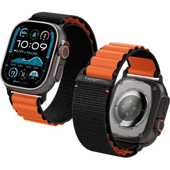 Spigen WBF1 Strap For Apple Watch 44 / 45 / 46 / 49 Mm - Black And Orange - (28750-0)