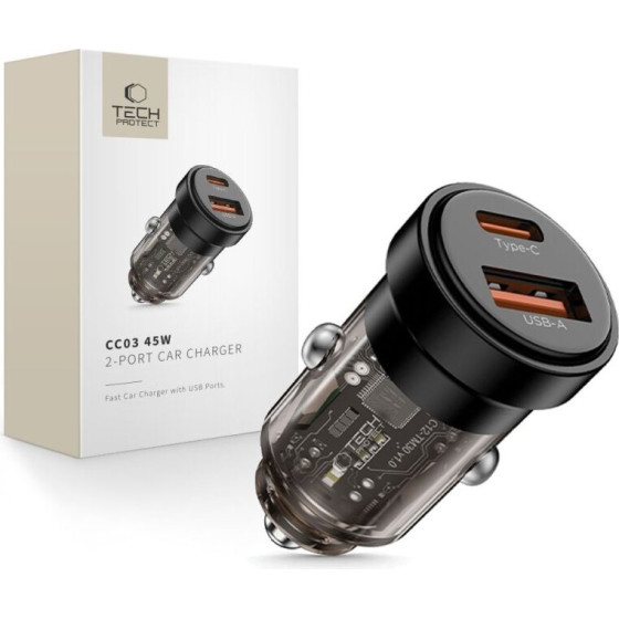 Tech-Protect CC03 2-PORT CAR CHARGER PD 45W / QC3.0 BLACK - (5906302361656)