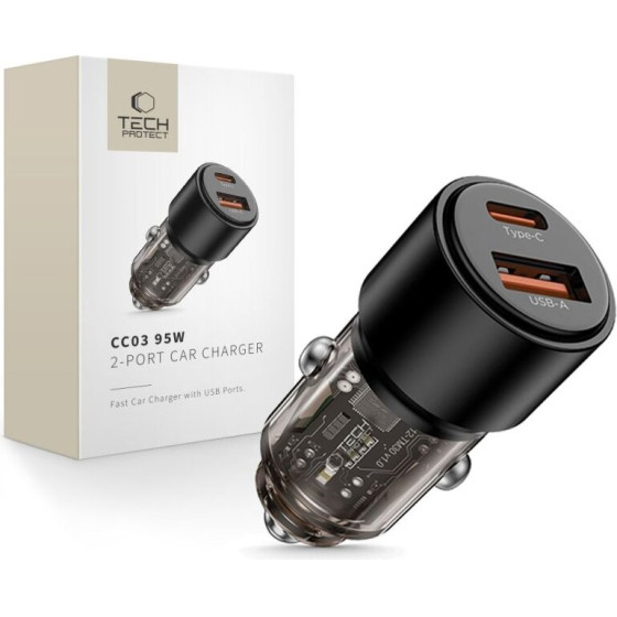 Tech-Protect CC03 2-PORT CAR CHARGER PD 95W / QC3.0 BLACK - (5906302361670)