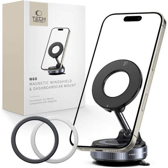 Tech-Protect N60 MAGNETIC MAGSAFE WINDSHIELD & DASHBOARD CAR MOUNT BLACK - (5906302368600)