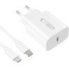 Tech-Protect NC20W 1-PORT NETWORK CHARGER PD 20W + LIGHTNING CABLE WHITE - (5906302362899)