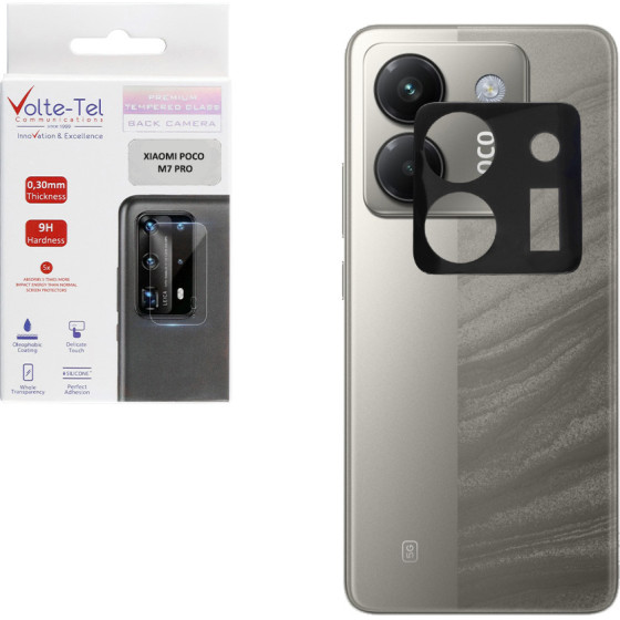 Volte-Tel Tempered Glass Xiaomi Poco M7 Pro 5G 6.67'' 9H 0.25mm 3D Curved For Camera BLACK