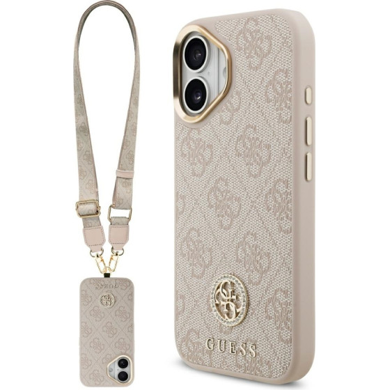 Guess Case 4G Strass Logo & Big Strap Metal Buttons MagSafe for iPhone 17 pink - (GUHMP17SP4G4DCSP)