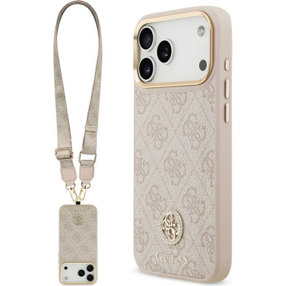 Guess Case 4G Strass Logo & Big Strap Metal Buttons MagSafe for iPhone 17 Pro Max pink - (GUHMP17XP4G4DCSP)