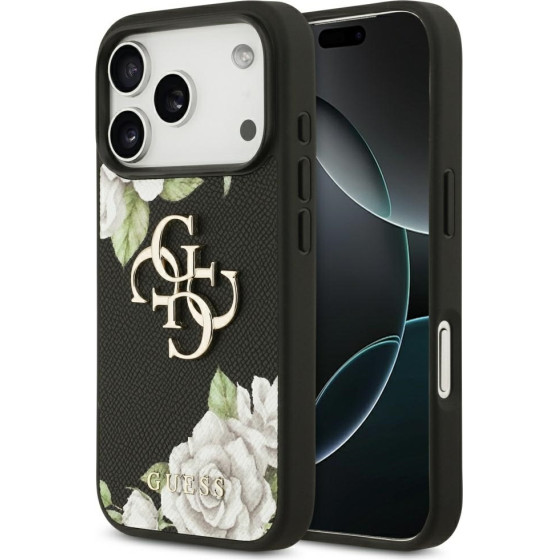 Guess Case Grained Roses & Big 4G Logo for iPhone 17 Pro black - (GUHCP17LPGROP4MK)