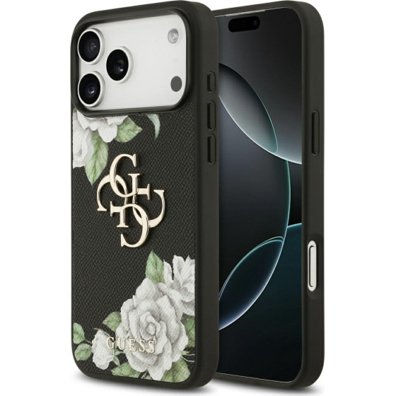 Guess Case Grained Roses & Big 4G Logo for iPhone 17 Pro Max black - (GUHCP17XPGROP4MK)