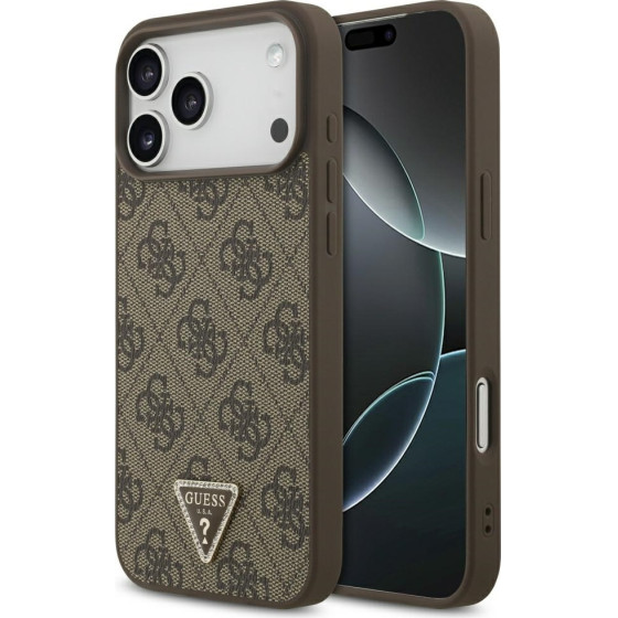 Guess Case Leather 4G Triangle Strass MagSafe for iPhone 17 Pro Max brown - (GUHMP17XP4TDPLW)