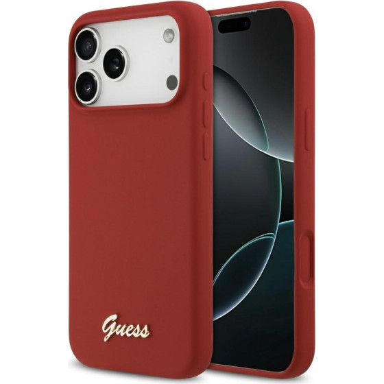 Guess Case Silicone Script Metal Logo MagSafe for iPhone 17 Pro Max magenta - (GUHMP17XSMBSLM)