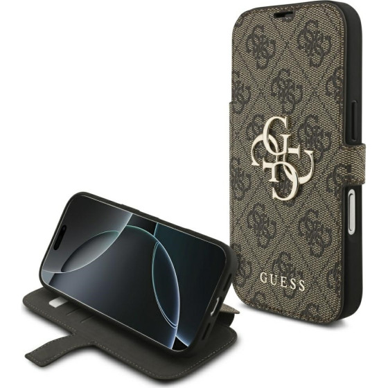 Guess Etui Book 4G Metal Logo do iPhone 17 Pro brazowy - (GUBKP17L4GMGBR)