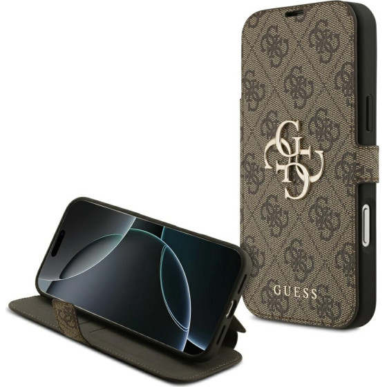 Guess Etui Book 4G Metal Logo do iPhone 17 Pro Max brazowy - (GUBKP17X4GMGBR)