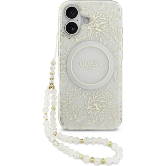 Guess Etui IML Flowers Electro Pearl Strap MagSafe do iPhone 17 bialy - (GUHMP17SHCPOFPH)
