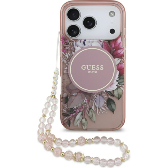 Guess Etui IML Flowers Pearl Strap MagSafe do iPhone 17 Pro rozowy - (GUHMP17LHFWBRCESP)