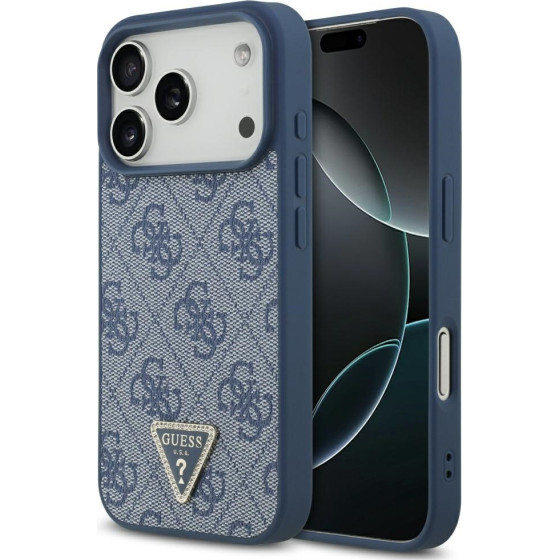 Guess Etui Leather 4G Triangle Strass MagSafe do iPhone 17 Pro niebieski - (GUHMP17LP4TDPLB)