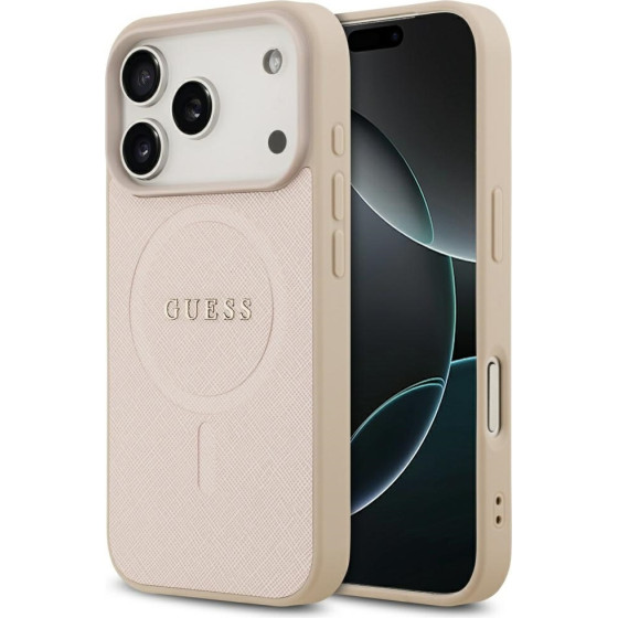 Guess Etui Saffiano Classic Logo MagSafe do iPhone 17 Pro rozowy - (GUHMP17LPSAHMCP)