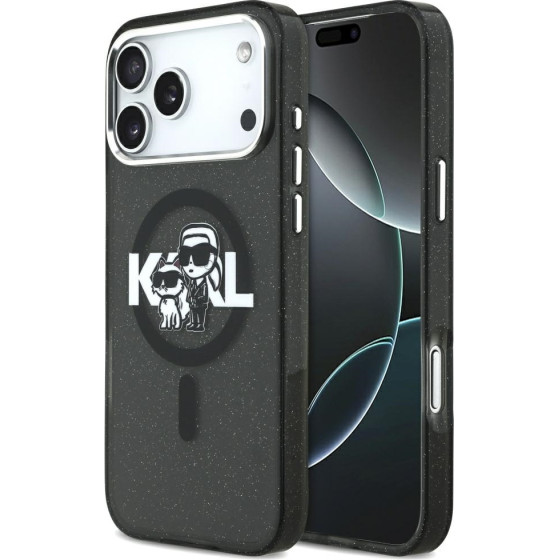 Karl Lagerfeld Etui IML Glitter Karl & Choupette Sketch Logo MagSafe do iPhone 17 Pro Max czarny - (KLHMP17XHGKCGKBK)