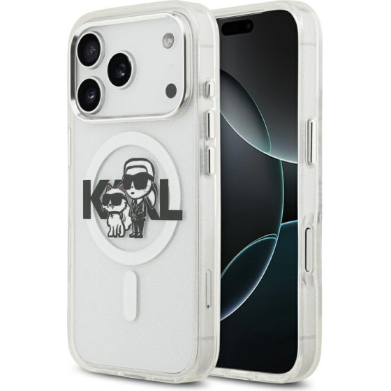 Karl Lagerfeld Etui IML Glitter Karl & Choupette Sketch Logo MagSafe do iPhone 17 Pro przezroczysty - (KLHMP17LHGKCGKBT)