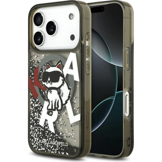 Karl Lagerfeld Etui Liquid Glitter Choupette Logo MagSafe do iPhone 17 Pro czarny - (KLHMP17LLCHSCTDK)