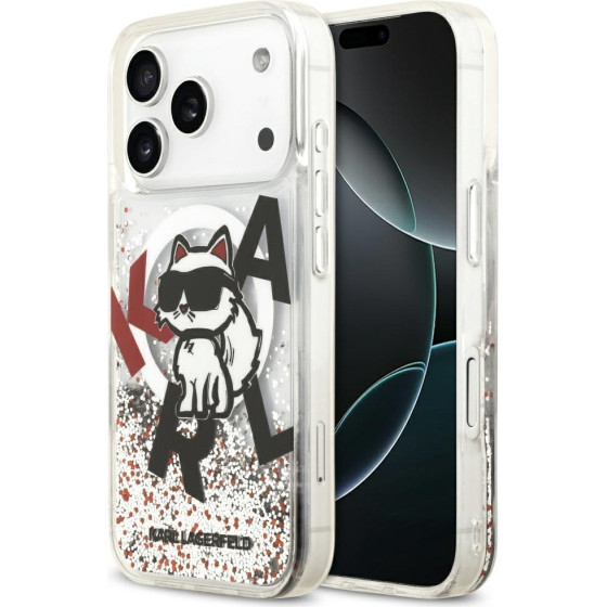 Karl Lagerfeld Etui Liquid Glitter Choupette Logo MagSafe do iPhone 17 Pro przezroczysty - (KLHMP17LLCHSCTDT)