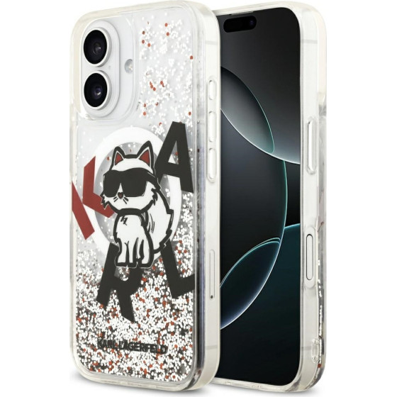 Karl Lagerfeld Etui Liquid Glitter Choupette Logo MagSafe do iPhone 17 przezroczysty - (KLHMP17SLCHSCTDT)