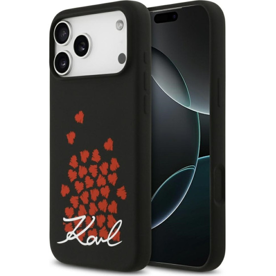 Karl Lagerfeld Etui Silicone Heart Sign Logo MagSafe do iPhone 17 Pro Max czarny - (KLHMP17XSMHBKSOK)