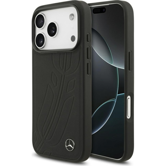 Mercedes Etui Leather Large Laurel Leave MagSafe do iPhone 17 Pro czarny - (MEHMP17L25ROOLK)