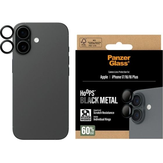 PanzerGlass Hoops Tempered Glass Lens Screen Protector for iPhone 17 / 16 / 16 Plus Black - (PG55024)