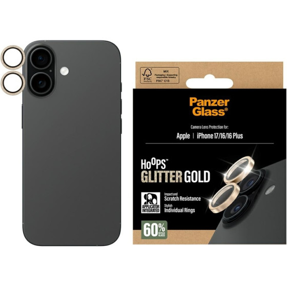 PanzerGlass Tempered glass lens protector Hoops Glitter for iPhone 17 / 16 / 16 Plus gold - (PG46936)