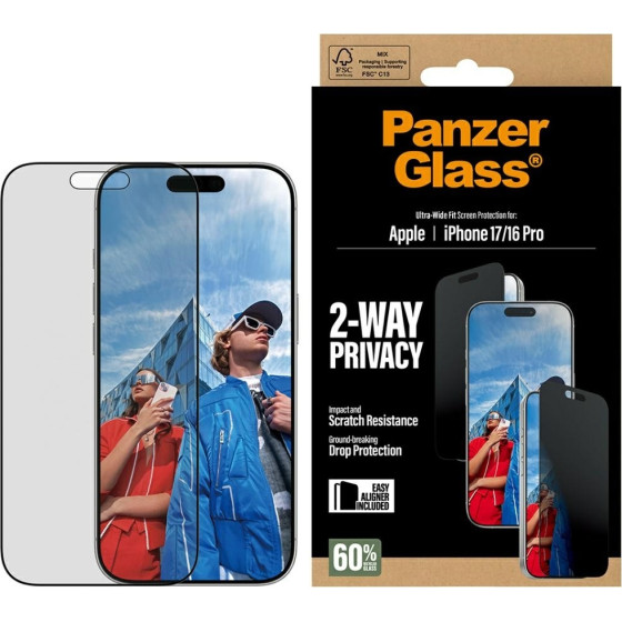 PanzerGlass Ultra-Wide Fit EasyAligner Privacy Glass for iPhone 17 / 16 Pro - (PG93414)