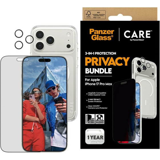 PanzerGlass Zestaw ochronny CARE by Flagship Privacy 3w1 Etui+Szklo Prywatyzujace+Lens do iPhon - (CR34911)