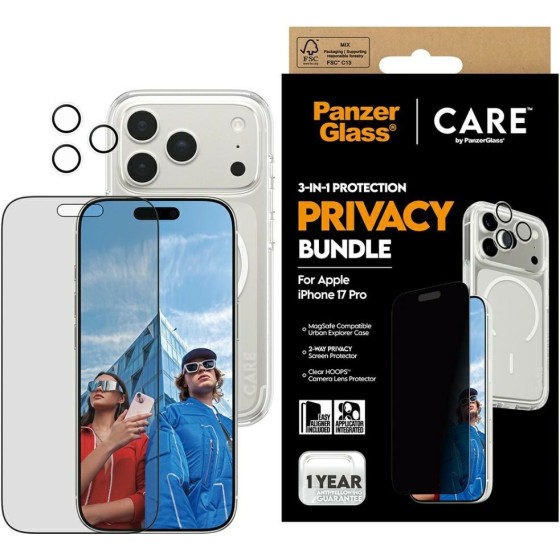 PanzerGlass Zestaw ochronny CARE by Flagship Privacy 3w1 Etui+Szklo Prywatyzujace+Lens do iPhon - (CR41097)