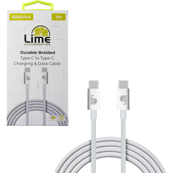 Lime Successories Lime USB-C Type C To USB-C Type C 4A ��������-Data Durable Braided 1m LBCC01 68W WHITE