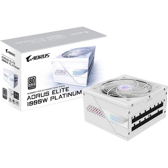 Gigabyte Aorus Elite P1000W Ice Power Supply Unit - Pcie 5.0, 80 Plus Platinum, Fully Modular design, 120mm Fan, Atx 3.0 compatible, Eu Plug - (GP-AE1000PM PG5 ICE)