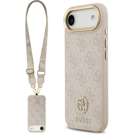 Guess Case 4G Strass Logo & Big Strap Metal Buttons Magsafe For Iphone Air Pink - (GUHMP17MP4G4DCSP)