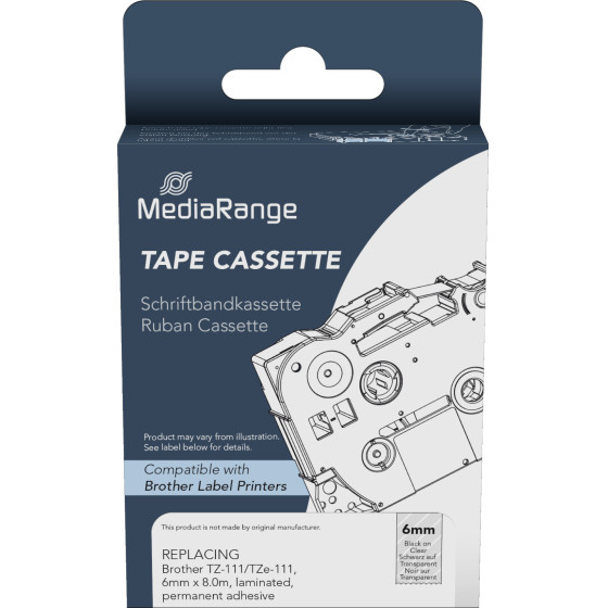 �������� ������� ������ MediaRange (Brother TZ-111/TZe-111) 6mm, 8m, Laminated And Permanent Adhesive, Black On Clear - (MRBTZ111)