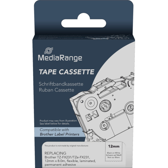 �������� ������� ������ MediaRange (Brother TZ-FX231/TZe-FX231) 12mm, 8m, Laminated And Permanent Adhesive, Flexible, Black On White - (MRBTZFX231)