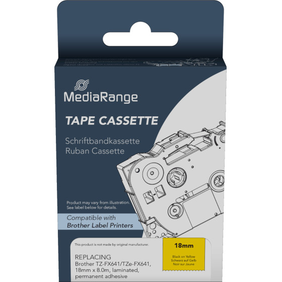 �������� ������� ������ MediaRange (Brother TZ-FX641/TZe-FX641) 18mm, 8m, Laminated And Permanent Adhesive, Flexible, Black On Yellow - (MRBTZFX641)