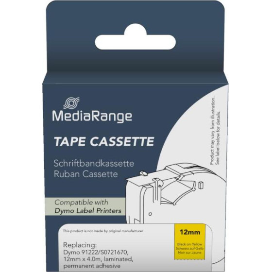 �������� ������� ������ MediaRange (Dymo(R) 91222/S0721670) 12mm, 4m, Laminated And Permanent Adhesive, Black On Yellow - (MRDY91222)