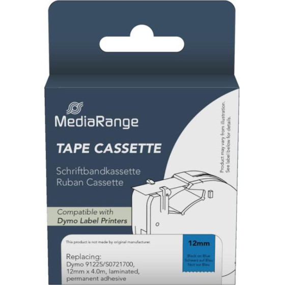 �������� ������� ������ MediaRange (Dymo(R) 91225/S0721700) 12mm, 4m, Laminated And Permanent Adhesive, Black On Blue - (MRDY91225)