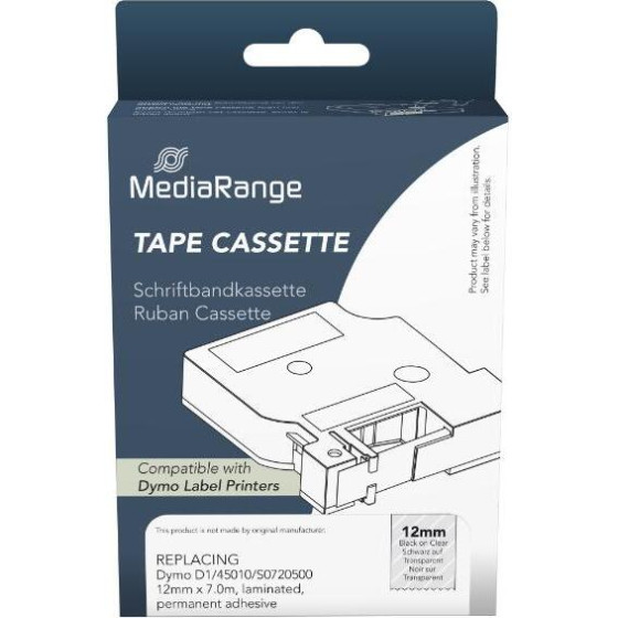 �������� ������� ������ MediaRange (Dymo(R) D1/45010/S0720500) 12mm, 7m, Laminated And Permanent Adhesive, Black On Clear - (MRDY45010)