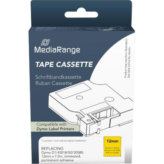 �������� ������� ������ MediaRange (Dymo(R) D1/45018/S0720580) 12mm, 7m, Laminated And Permanent Adhesive, Black On Yellow - (MRDY45018)