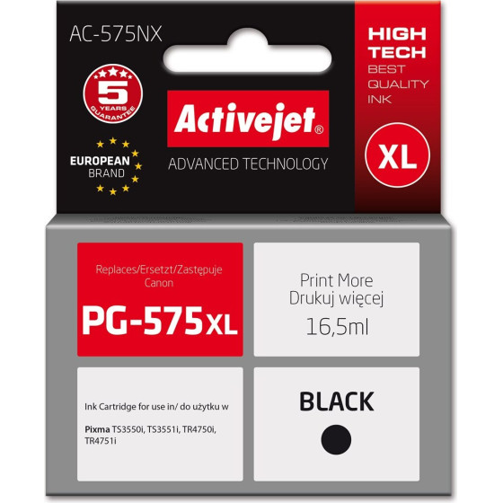 Activejet Ink For Canon printer, Replacement Canon PG-575XL; Supreme; 16,5 ml; Black - (AC-575NX)