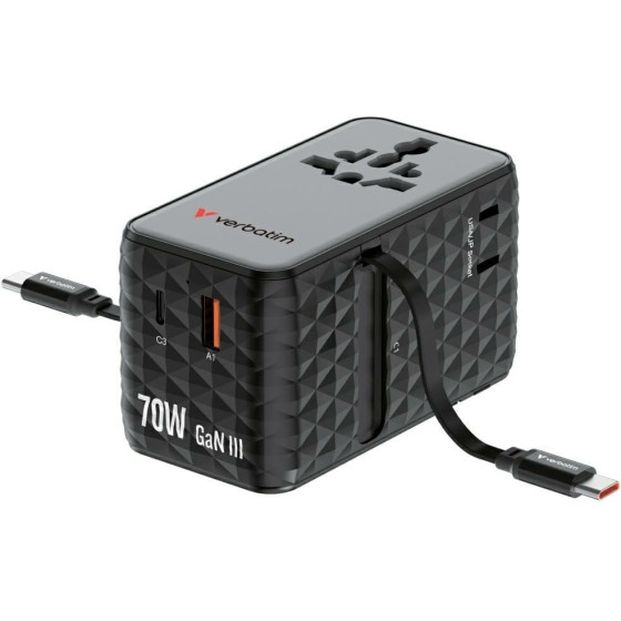 Verbatim Travel Adapter EU/UK/Us Gan 1xUSB-C/1xUSB-A/2xUSB-C Pd 70W Black - (30186)