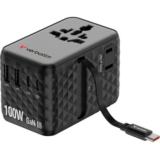 Verbatim Travel Adapter EU/UK/Us Gan 2xUSB-C/2xUSB-A/1xUSB-C Pd 100W Black - (30191)