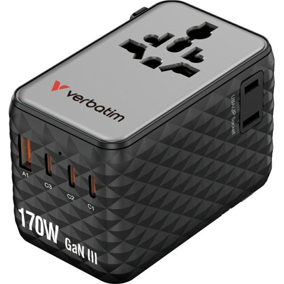 Verbatim Adapter EU/UK/Us Gan 2xUSB-A/3xUSB-C Pd 170W Czarny - (30190)
